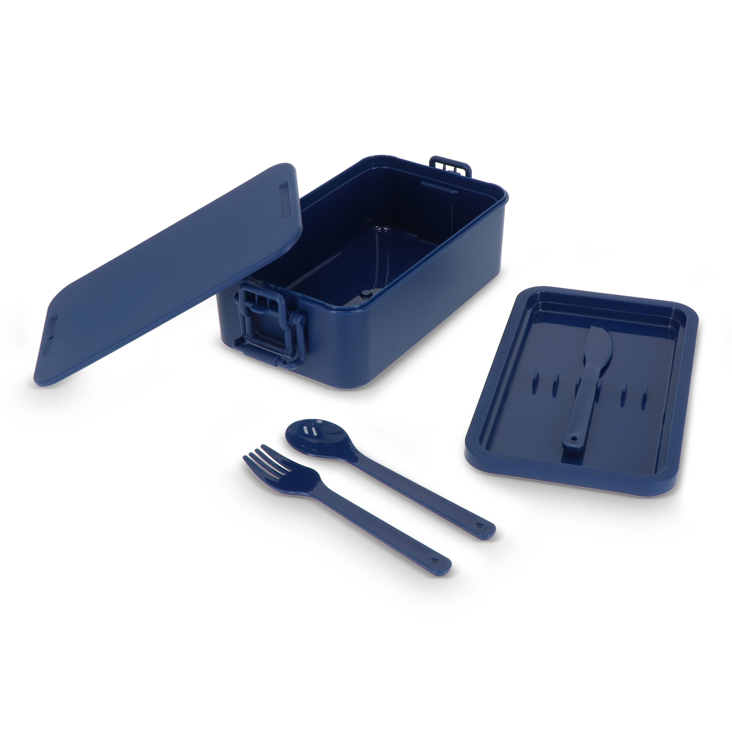 Doppelte Lunchbox mit Besteck - dunkelblau-740