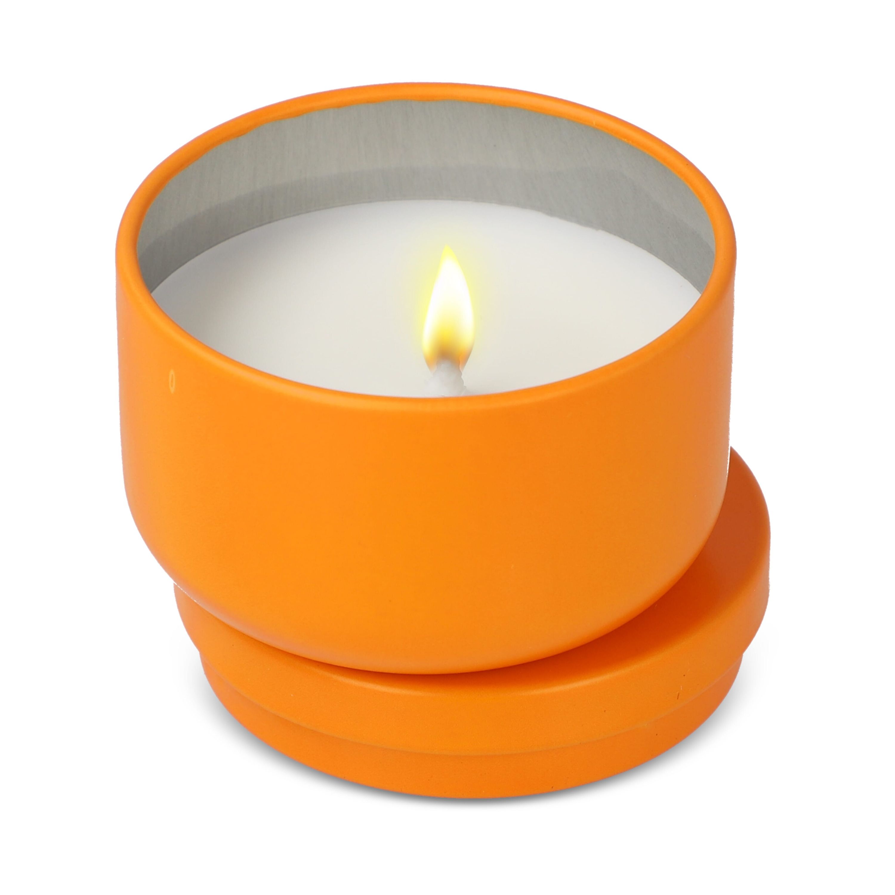 Asana unparfümierte Kerze auf Pflanzenbasis in recycelter Dose - orange-628