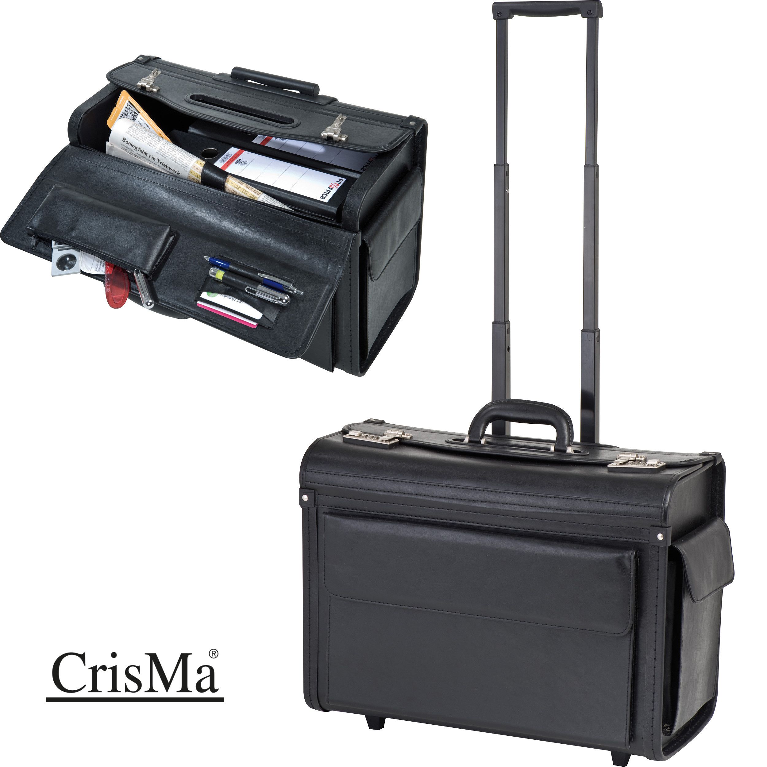 Akten-/Pilotenkoffer Trolley aus Kunstleder - schwarz-548