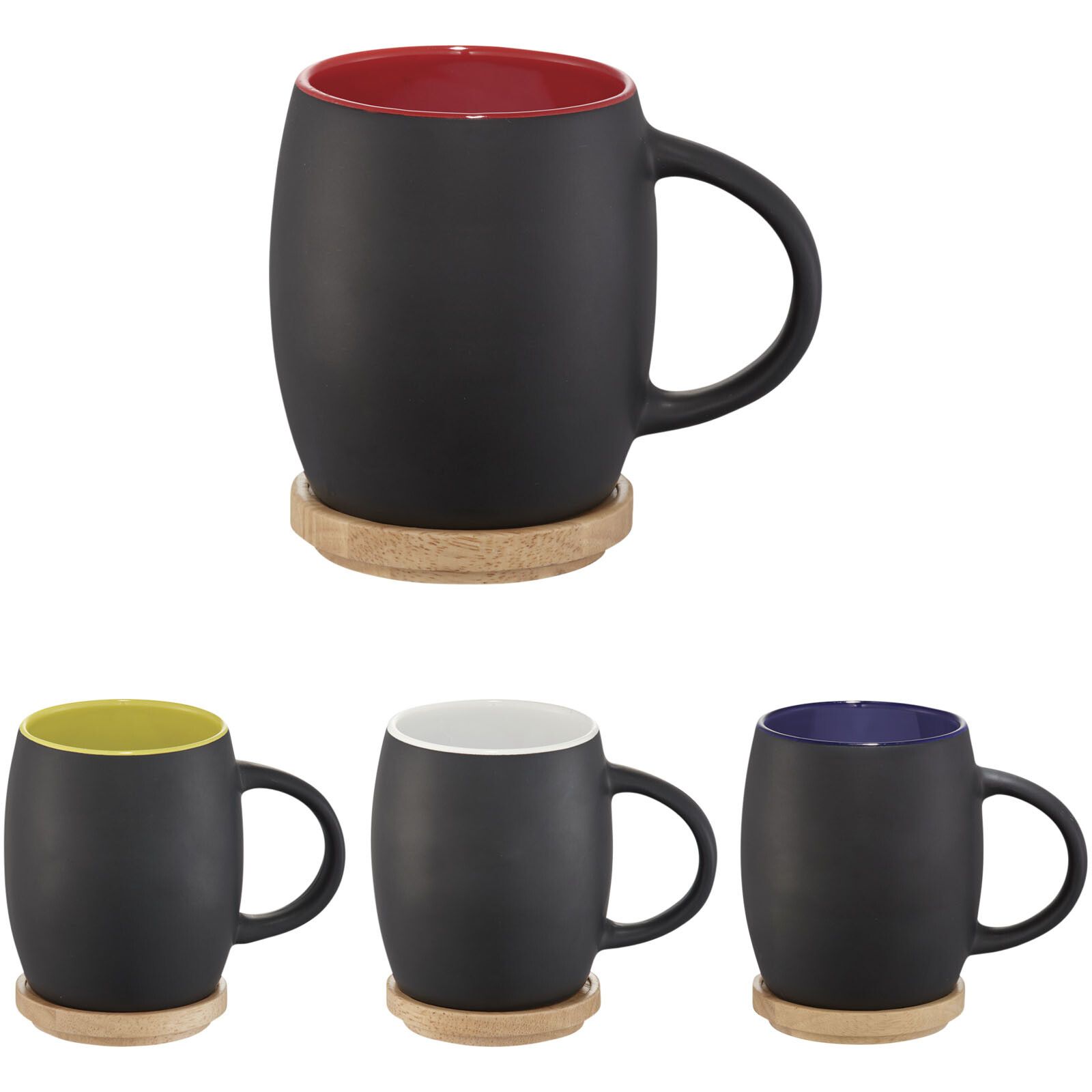 Hearth 400 ml Keramiktasse mit Holz Untersetzer - schwarz -  rot-336