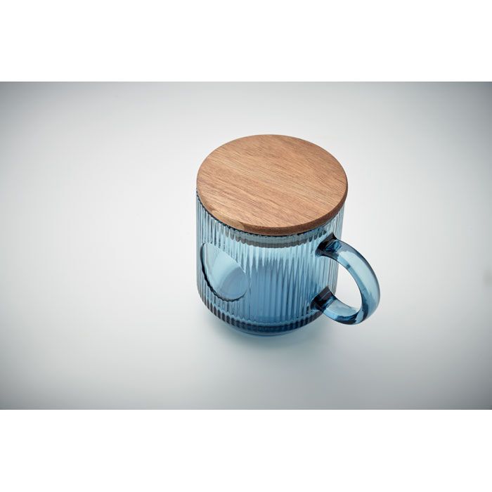Gerippter Glasbecher 300ml VITRIO MUG - transparent blau-273