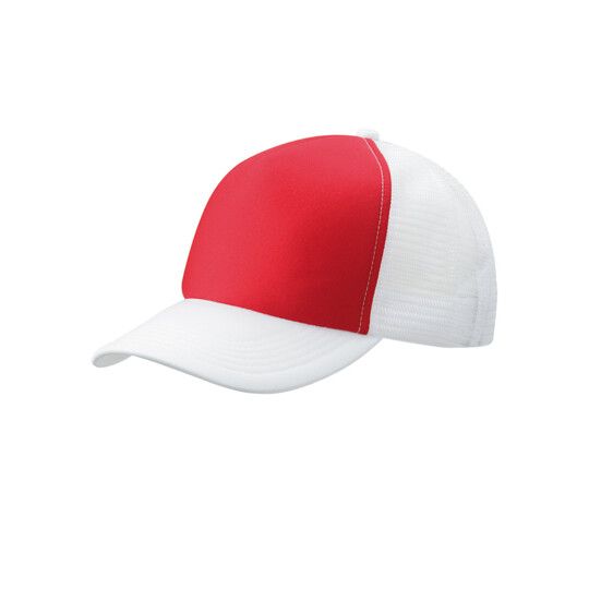 5-Panel Polyester Mesh Cap - red - white-690