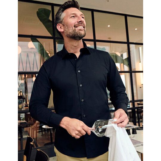 Men's Long Sleeve Fitted Stretch Shirt - black-650