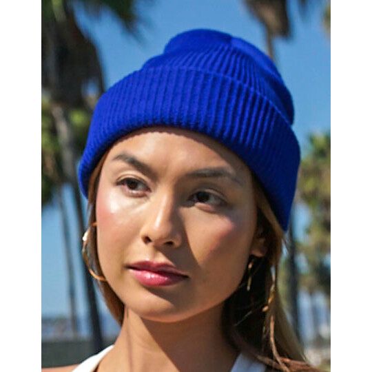 Recycled Yarn Ribbed Knit Beanie - red-452
