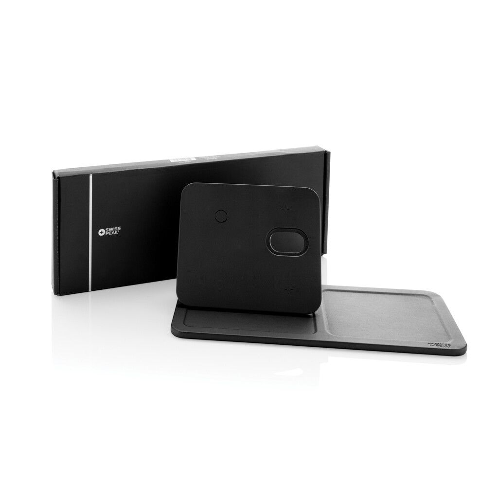 Swiss Peak 3-in-1- Wireless-Charging Desk-Tray aus RCS rPU - schwarz-419