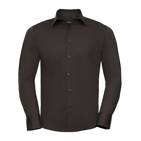 Men's Long Sleeve Fitted Stretch Shirt - chocolate-412