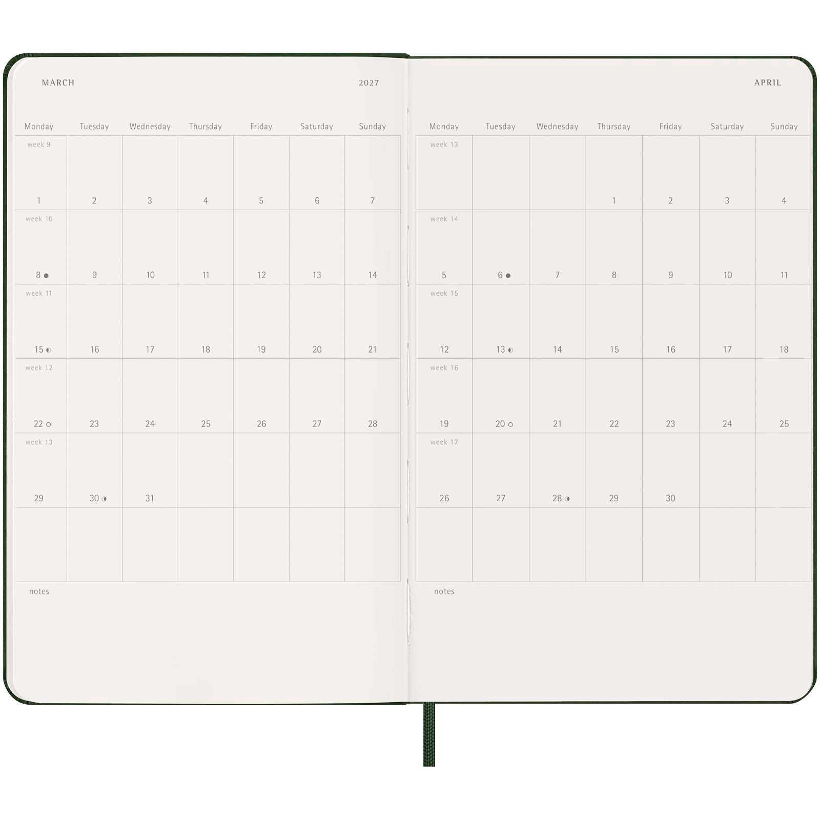 Moleskine Hardcover 12 Monate Wochenkalender L - myrtengrün-356