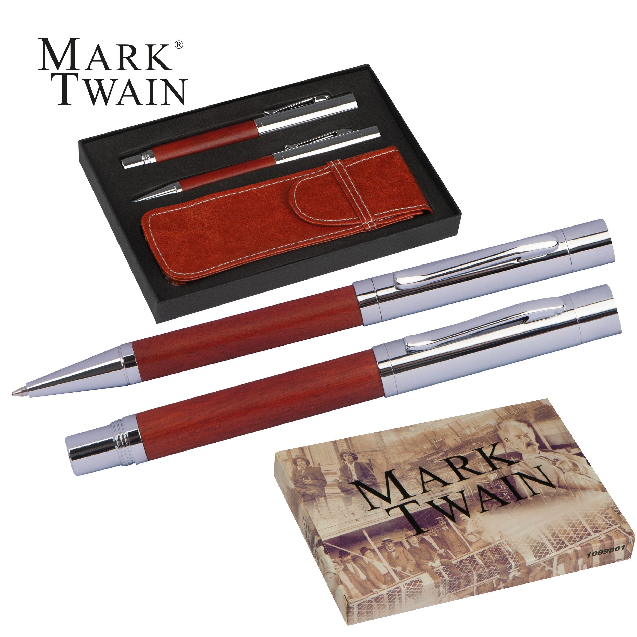 Mark Twain Schreibset mit Kugelschreiber und Füllfederhalter - braun-699