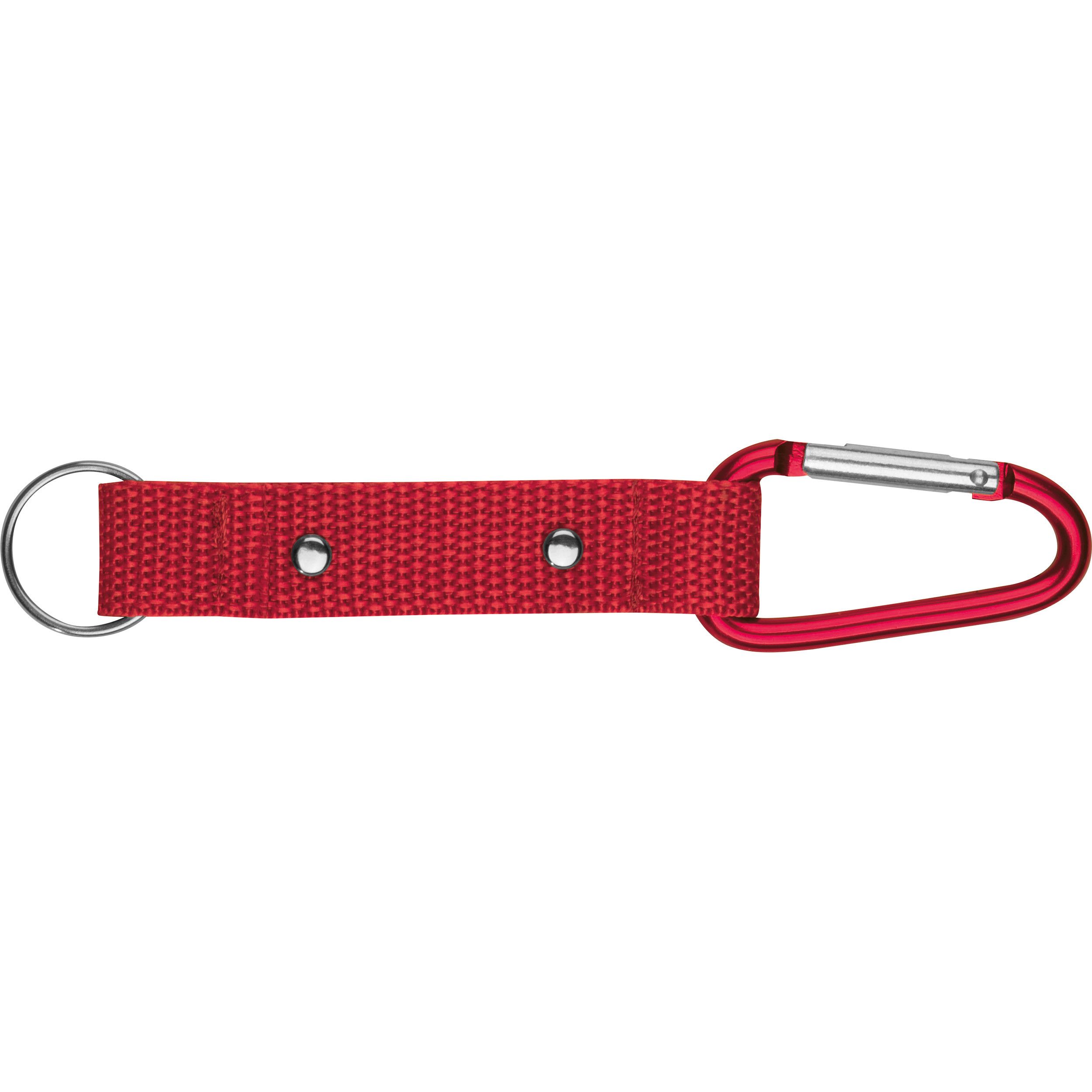 Schlüsselanhänger mit Karabiner und Plättchen aus Metall - rot-516