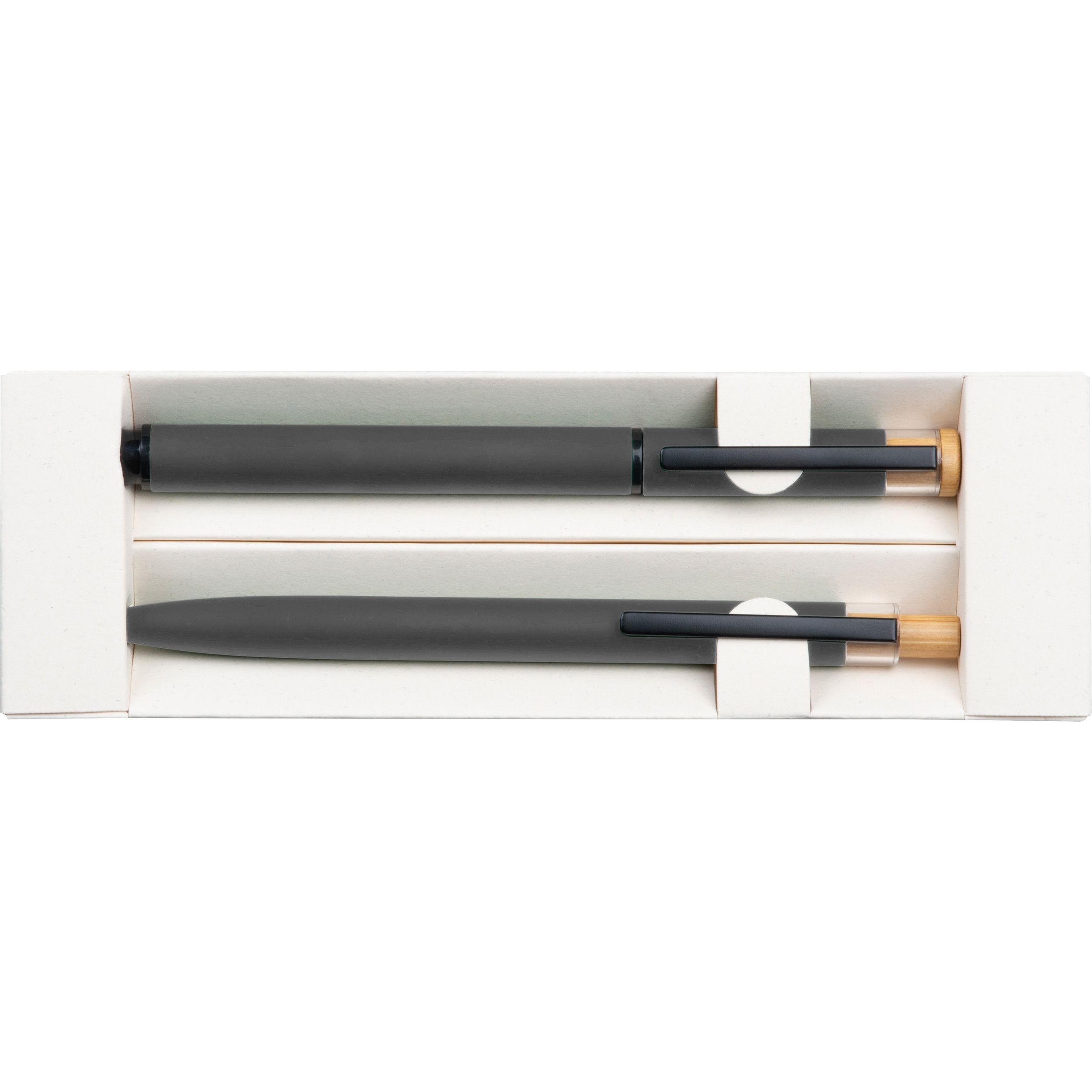 Schreibset mit Kugelschreiber und Rollerball aus recyceltem Aluminium  - anthrazit-831