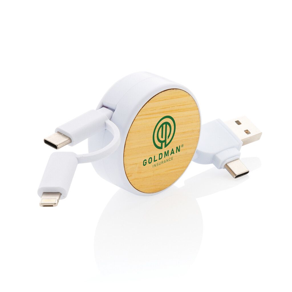 Ontario ausziehb. 6-in-1 Kabel aus RCS recyceltem Kunststoff - weiß-124