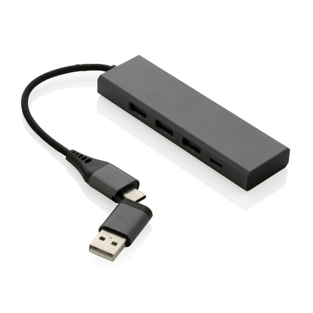 Terra Hub aus RCS recyceltem Aluminium mit 3 USB-Anschlüssen - grau-187