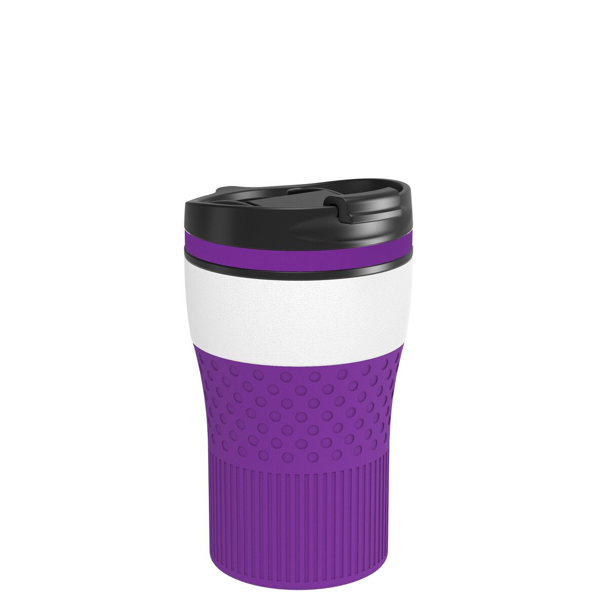 Thermobecher BAYAMO CORPORATE mit Ring und Hülle - weiß - lila - lila-433