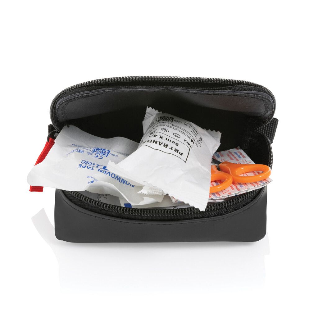 Kleines Erste-Hilfe-Set in RCS recycelter Nubuk-PU Tasche - schwarz-369