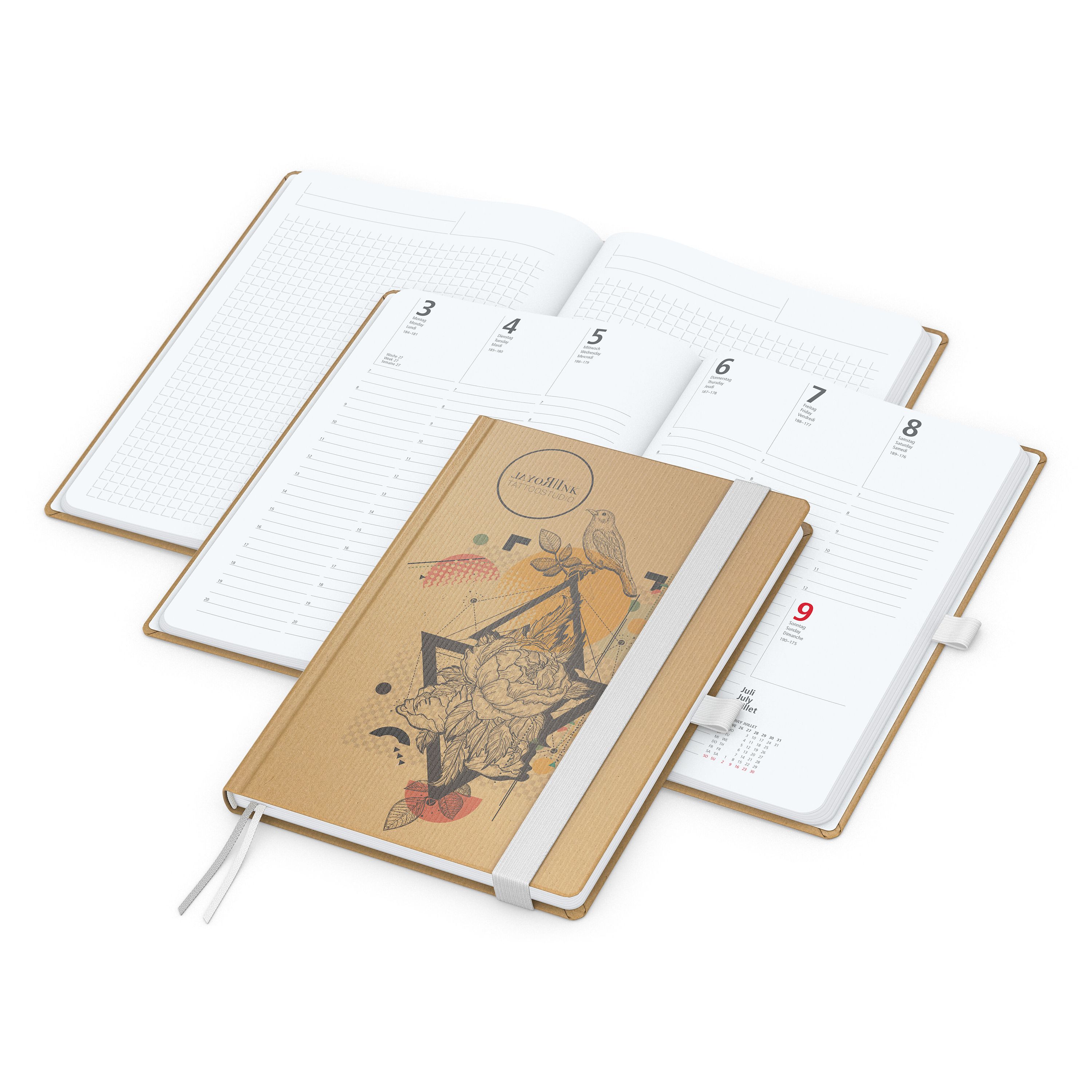 Wochenkalender vorne + Notizen hinten Match-Hybrid, A5, Naturpapier braun, weiß-17