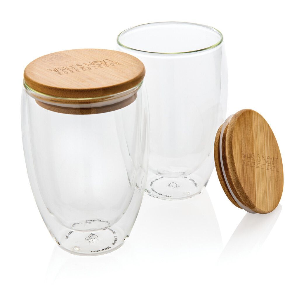 2-tlg Set Borosilikatgläser mit Bambusdeckel 350ml - transparent-867