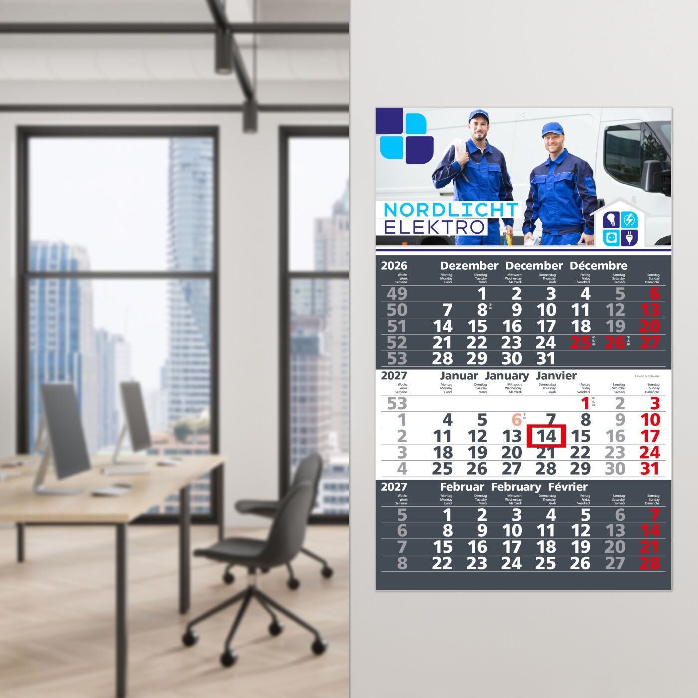 3-Monatskalender Einblatt Solid 3, anthrazit-489
