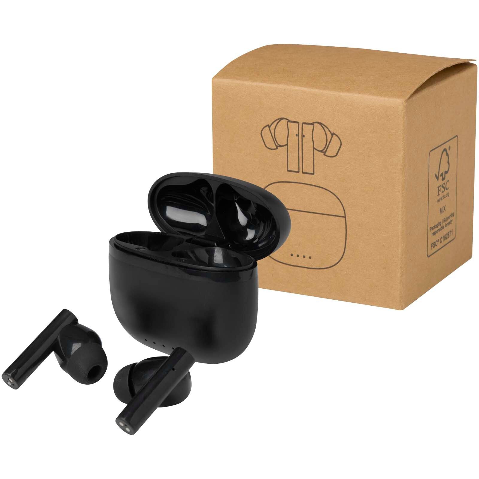 Alterf True Wireless Bluetooth Headset aus recyceltem Kunststoff mit Silikon-Ohrstöpseln - schwarz-230