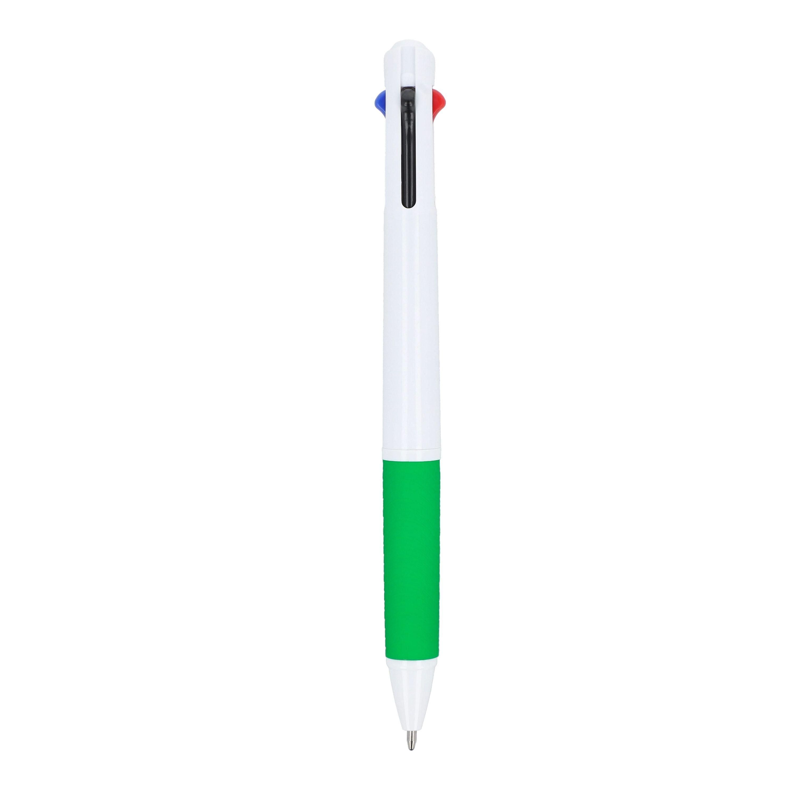 3-Farben-Stift mit Griffzone und Schlüsselband - weiss  -  grün-75