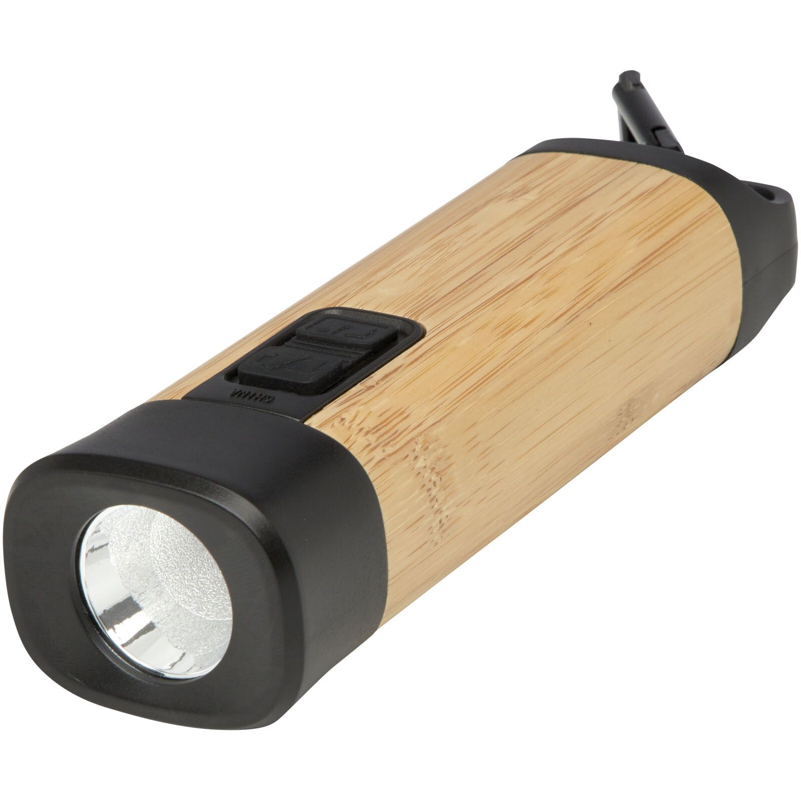 Kuma Taschenlampe aus Bambus und recyceltem RCS Kunststoff mit Karabinerhaken - natur-735