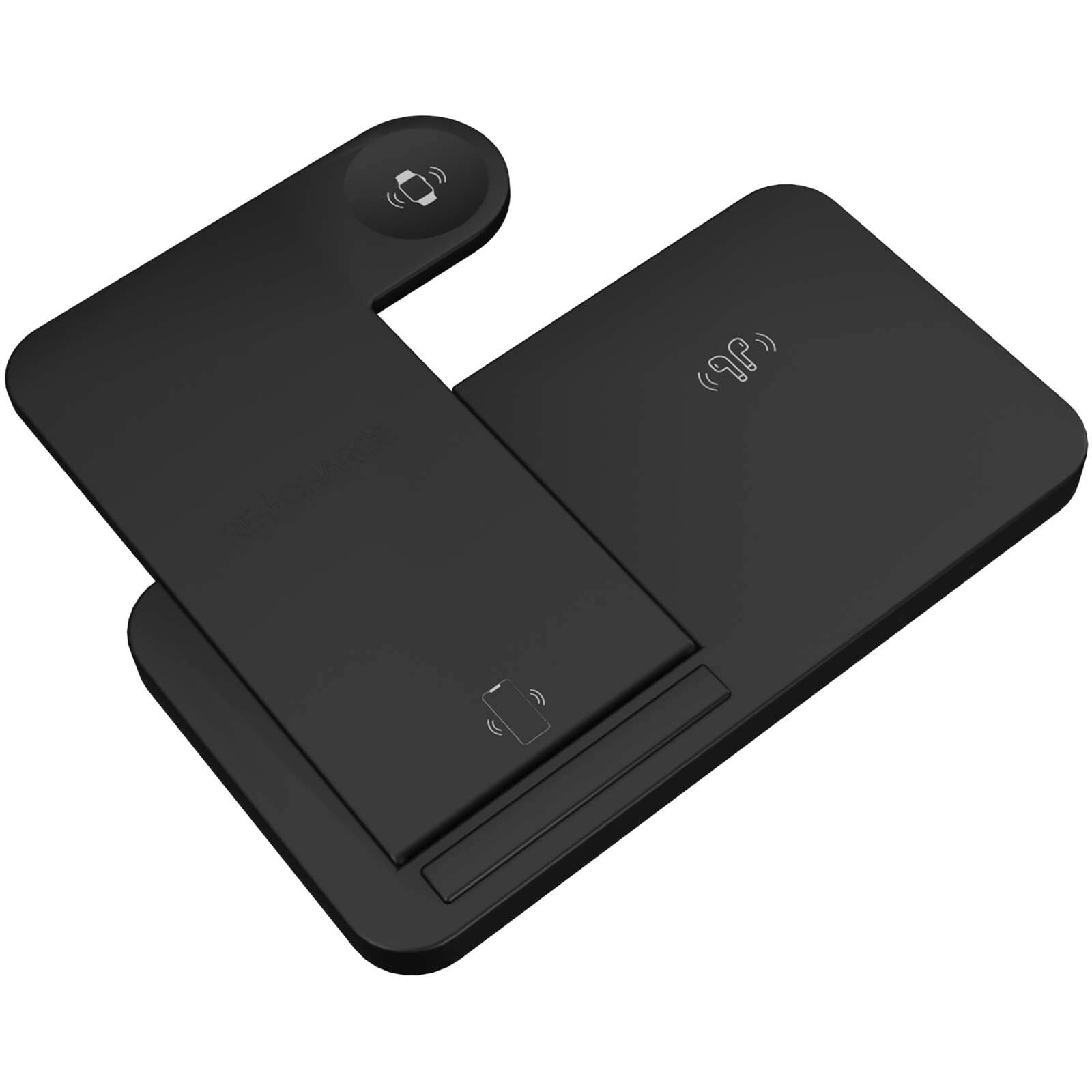 SCX.design W28 kabellose 3-in-1 Ladestation kabellos mit Telefonständer und Leuchtlogo - schwarz-307