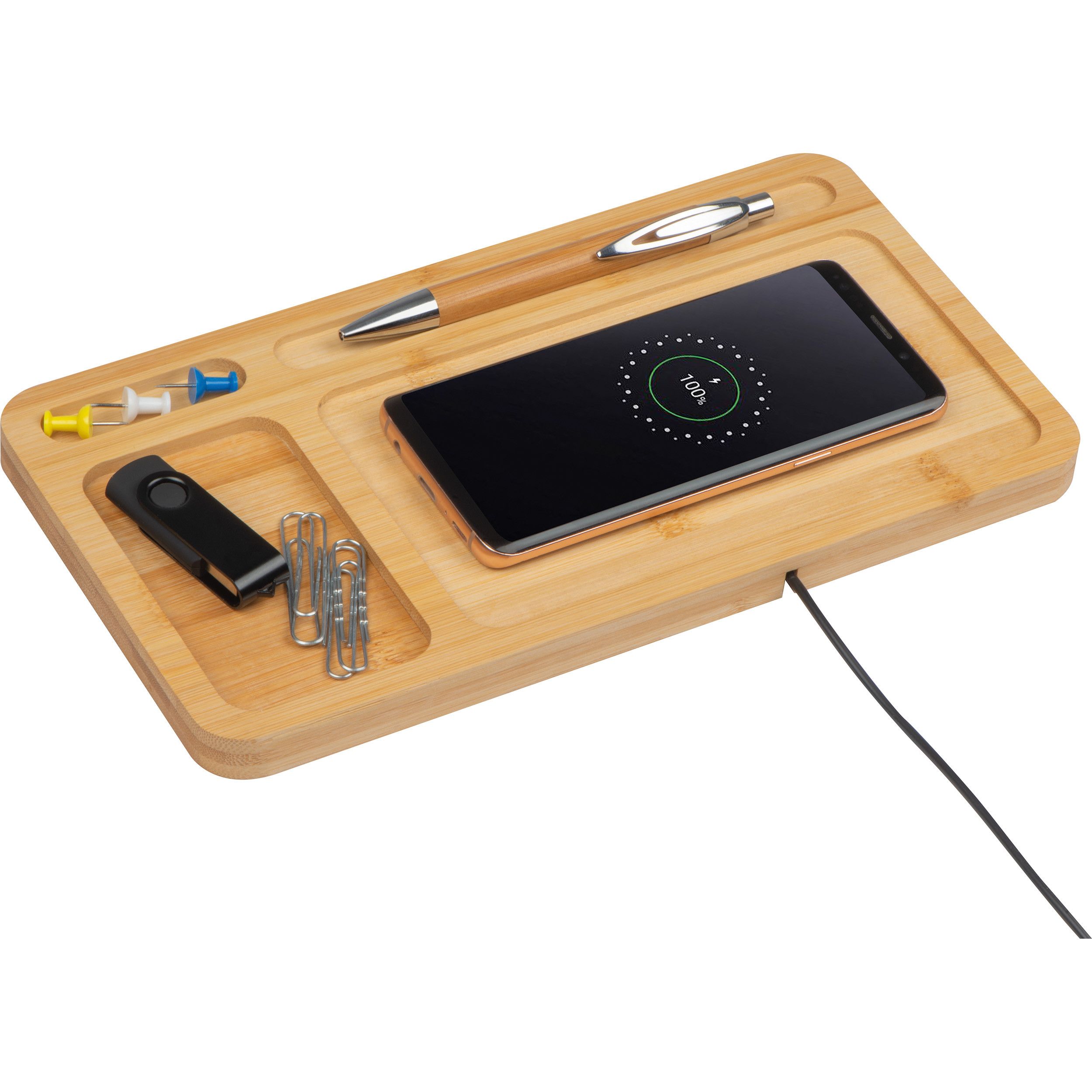 Deskorganizer mit integriertem Wireless Charger  - beige-801