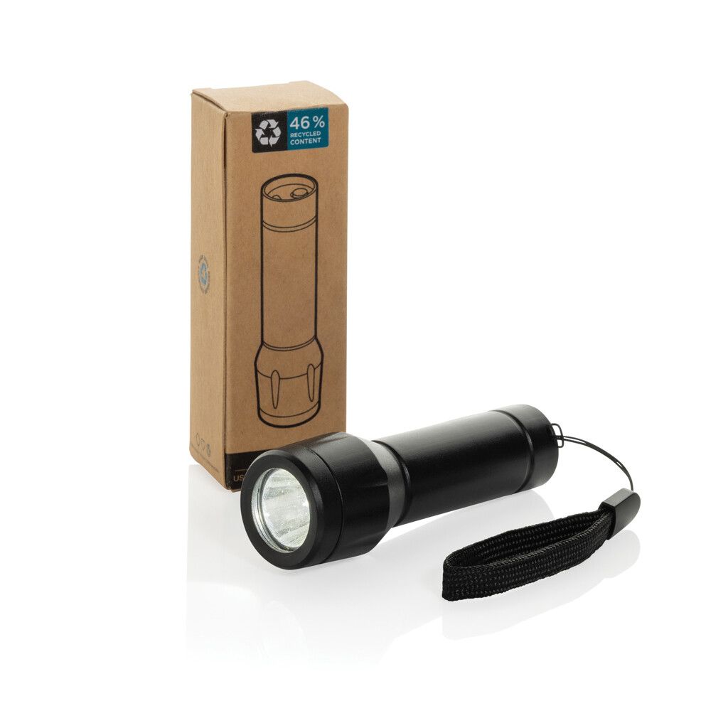 Flara USB-aufladbare Taschenlampe aus RCS recyceltem ABS - schwarz-543