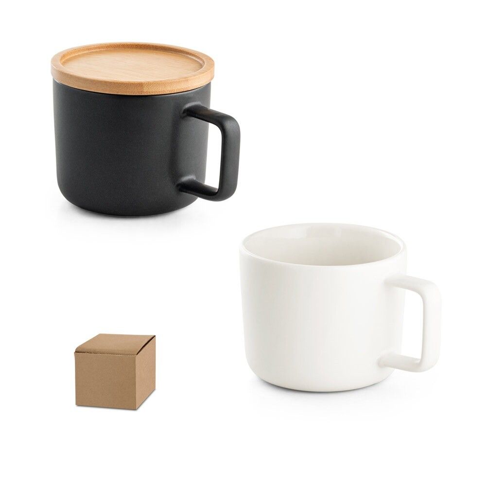 FANGIO Tasse Keramik 220ml mit Deckel aus Bambus als Untersetzer - schwarz-218