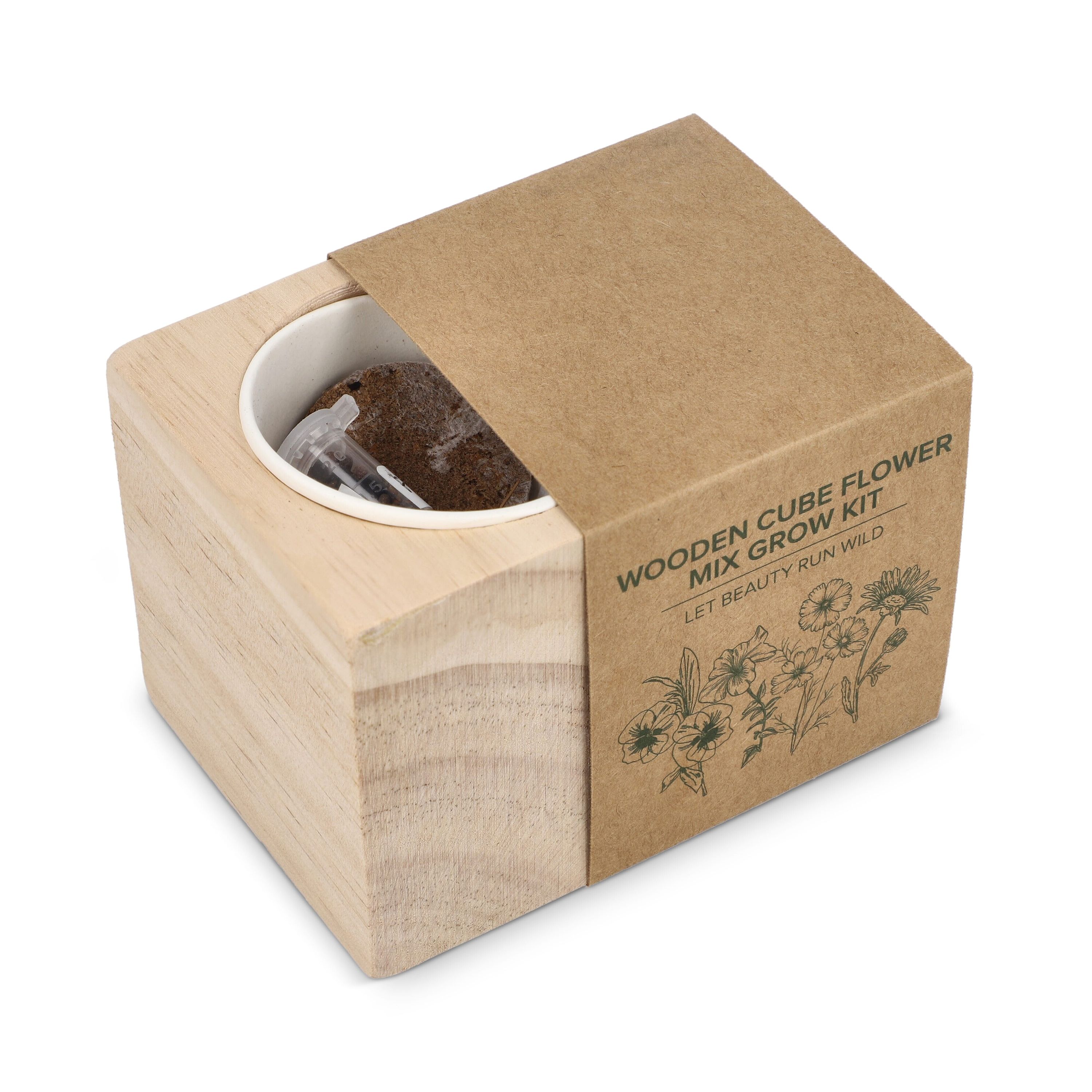 FSC-Holzpflanzgefäß-Set – Blumenmischung - natur-172