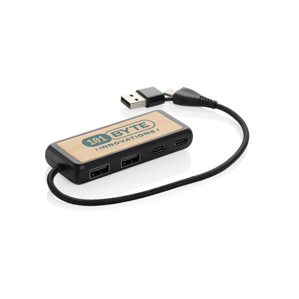 Link Dual Input USB Hub aus RCS rec. Kunststoff und Bambus - schwarz-371