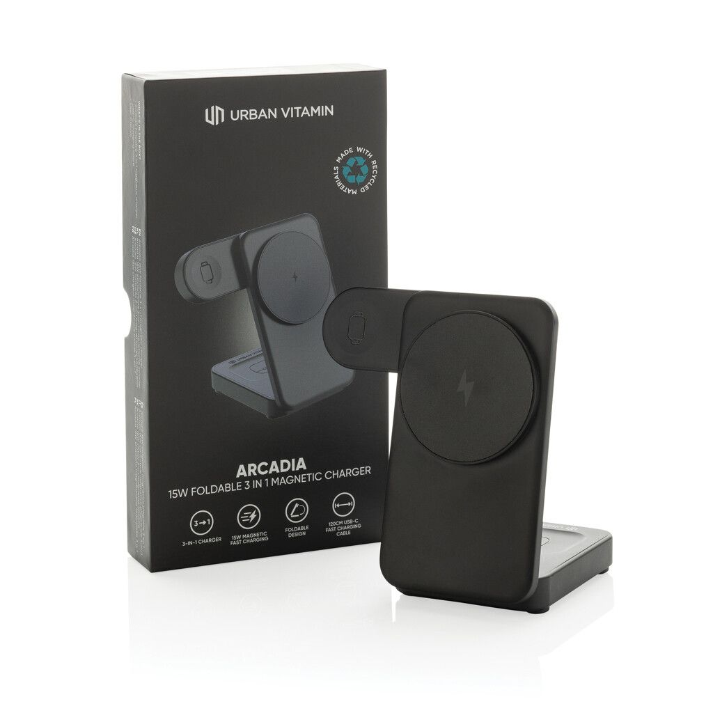 Urban Vitamin Arcadia 15W 3in1 Magnet-Charger aus RCS rABS - schwarz-350