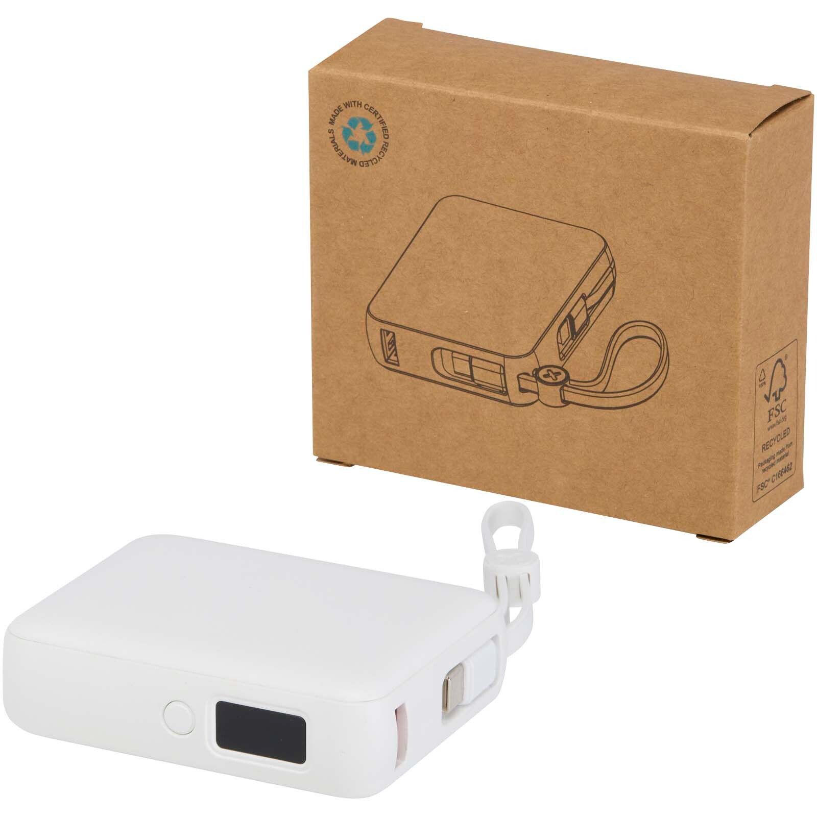 Acrux 35 W 10.000 mAh Tablet Powerbank mit integriertem Typ-C-Kabel aus recyceltem Kunststoff - weiss-527
