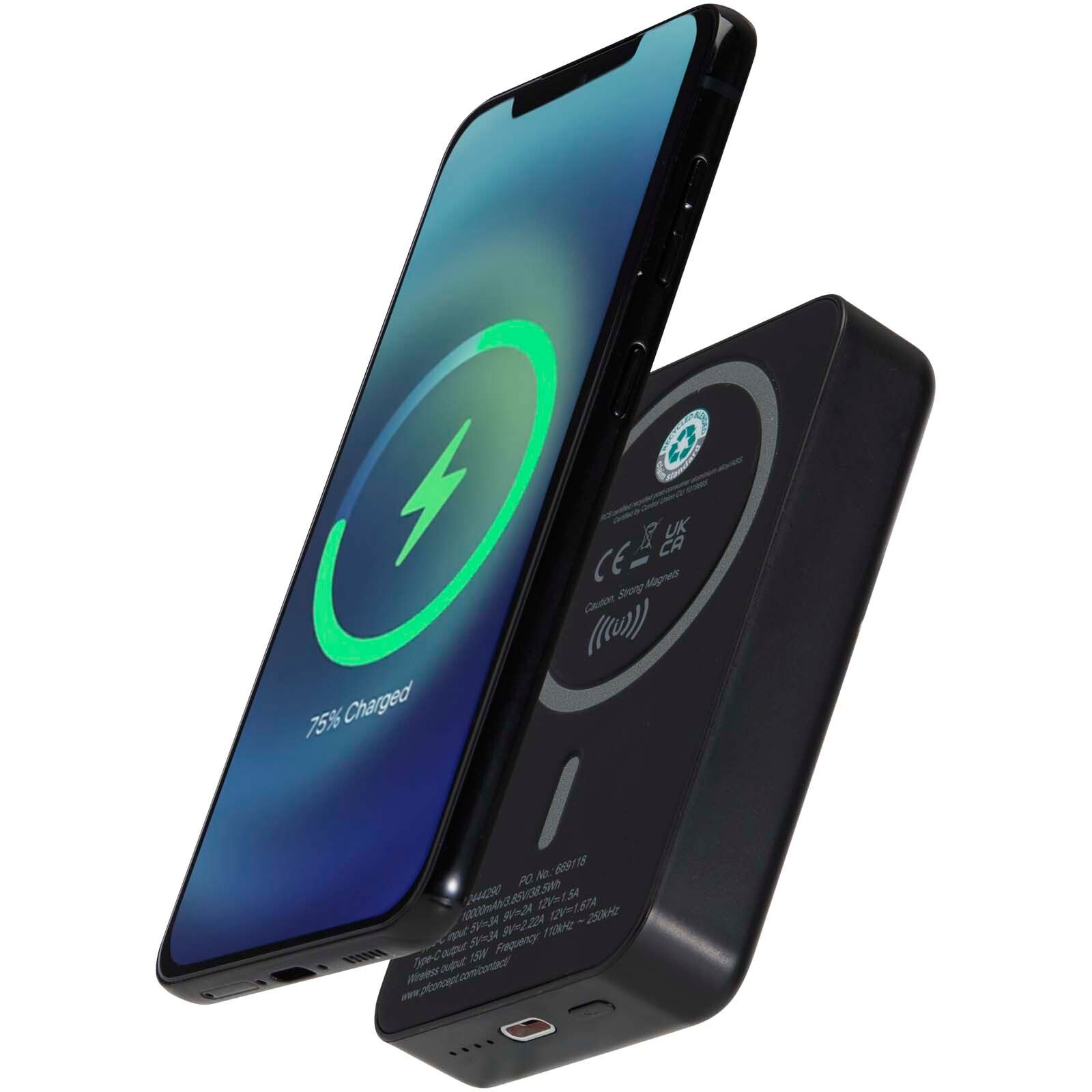 Acrab 15 W 10.000 mAh magnetische kabellose Powerbank mit 20 W PD aus recyceltem Kunststoff - schwarz-975