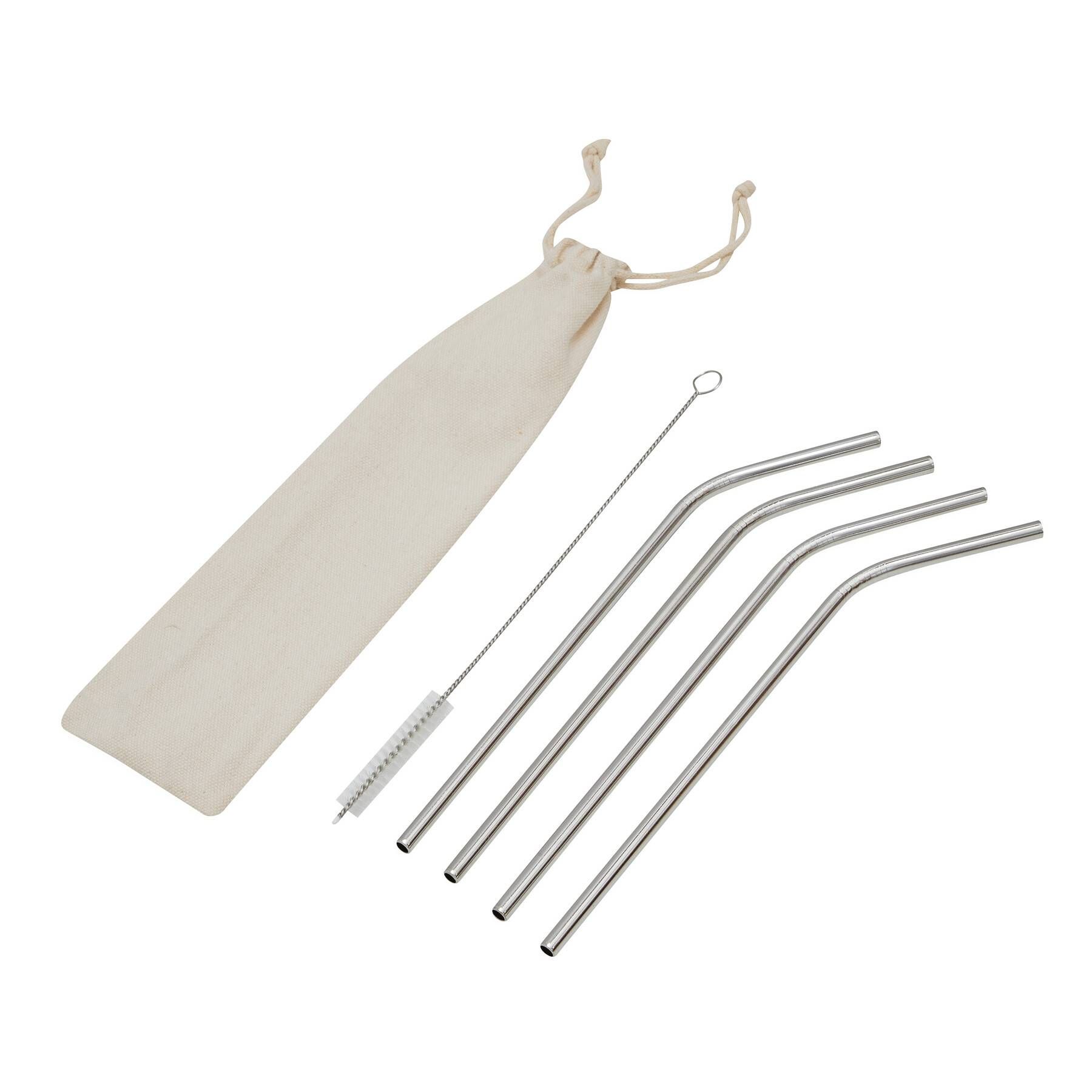 Edelstahl-Strohhalm-Set DRINK HAPPY - silber-381