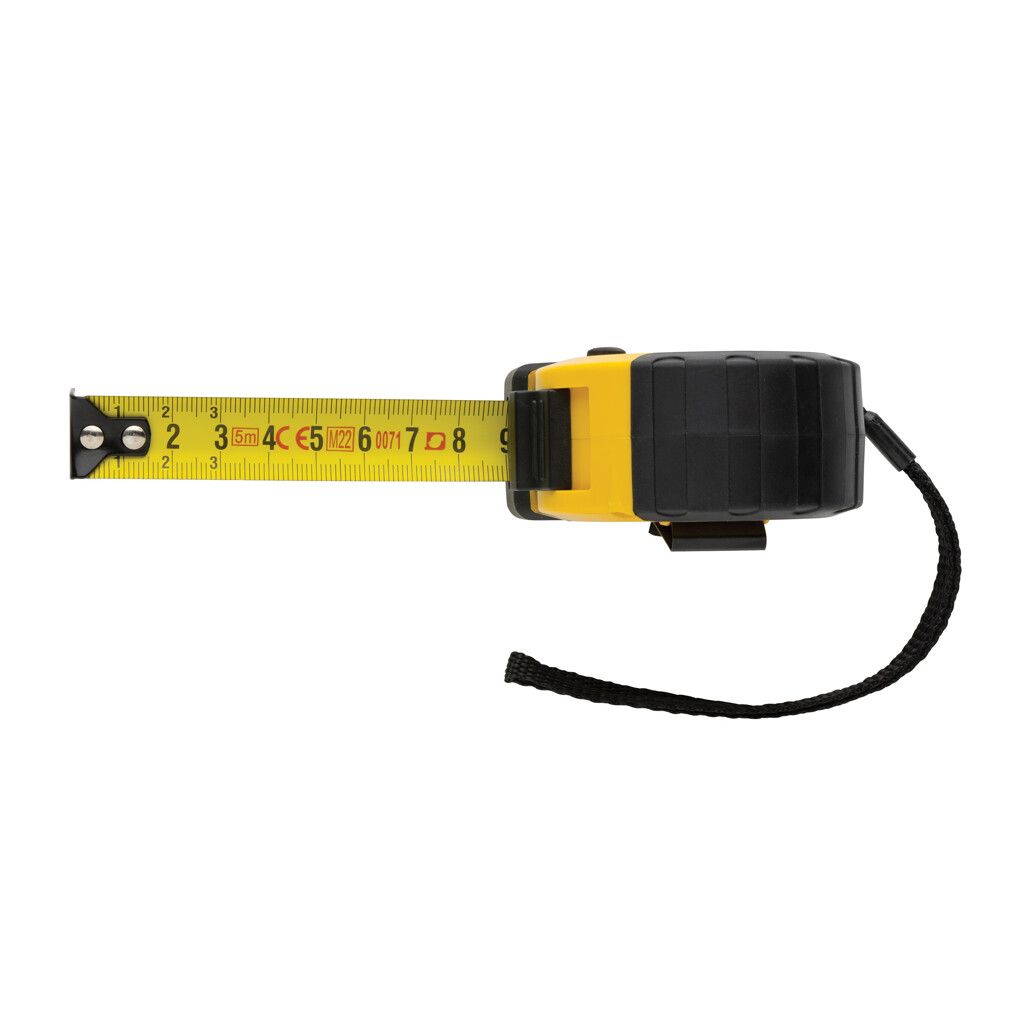 5m/19mm Maßband mit Stop-Taste aus RCS recycelt. Kunststoff - gelb-417