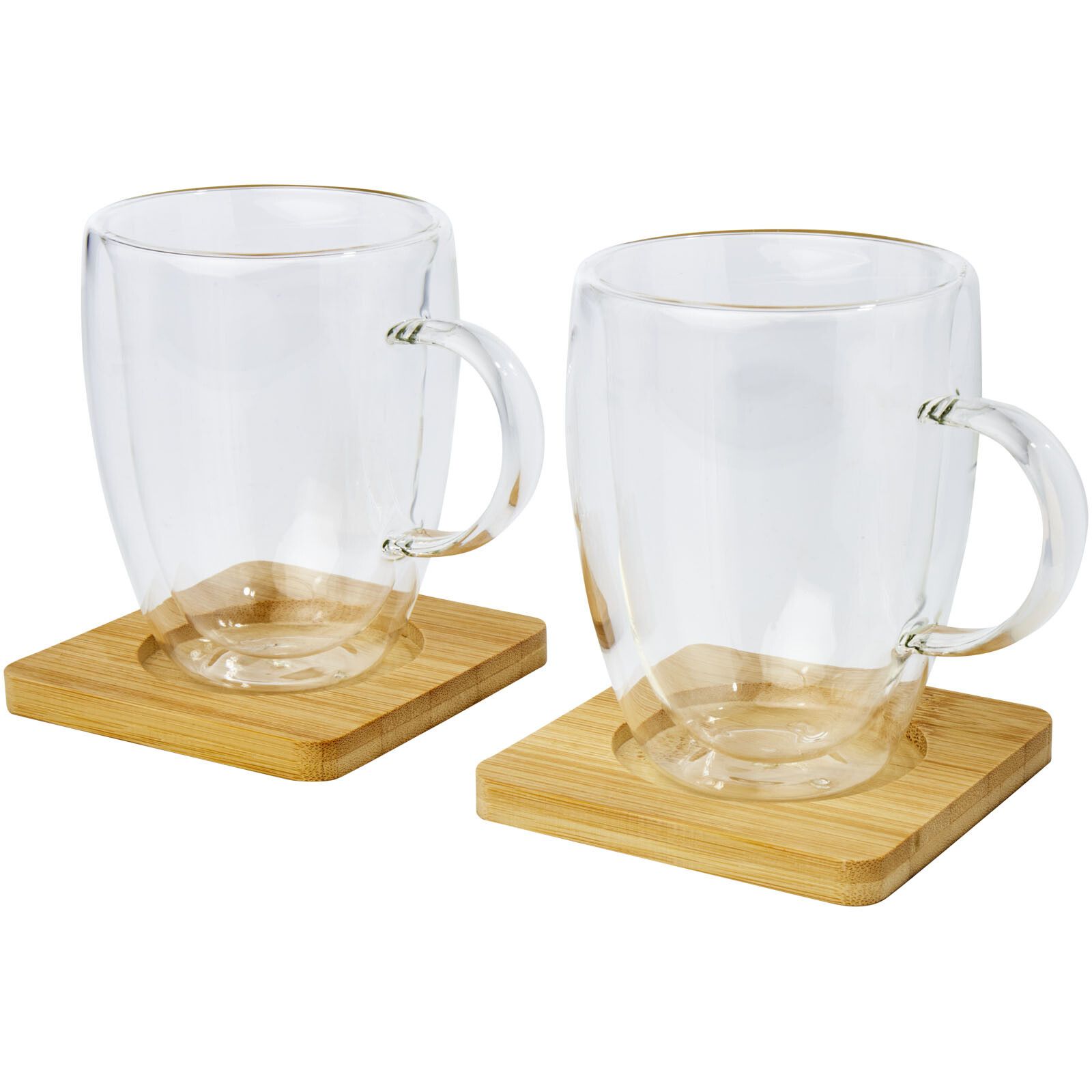Manti 2-teiliger 350 ml doppelwandiger Glasbecher mit Bambusuntersetzer  - transparent -  natural-626
