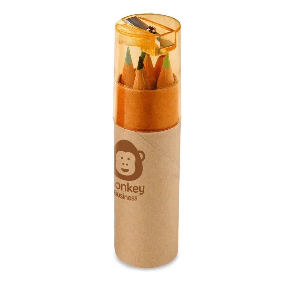 ROLS Bleistiftbox mit 6 Buntstiften und einem Deckel mit Anspitzer - orange-255