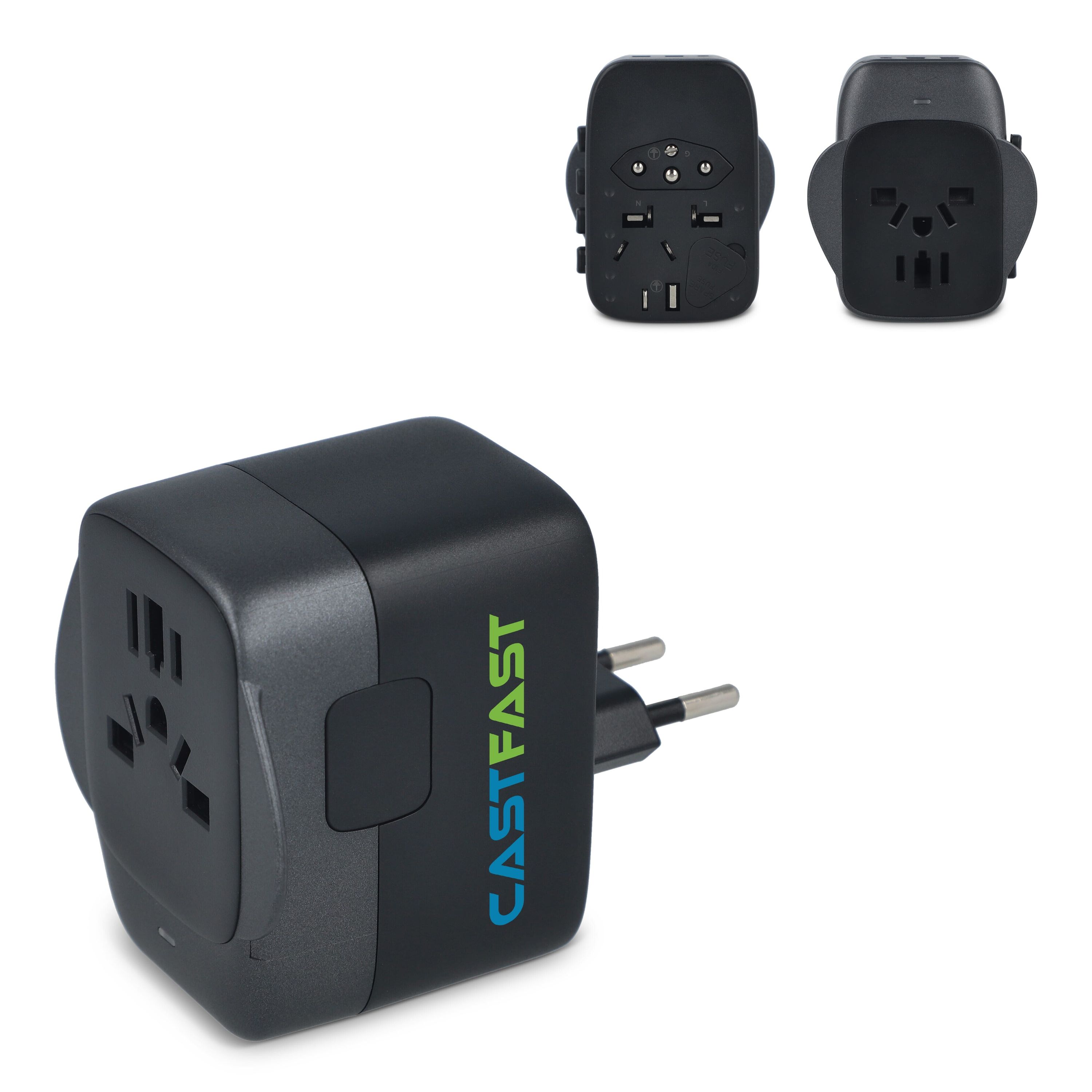 PowerPro Reiseadapter aus Kunststoff - schwarz-998