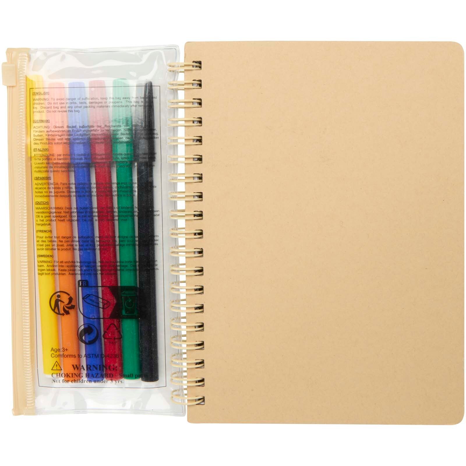 Squiggle B6 Hardcover Notizbuch mit Marker-Set - natur-955