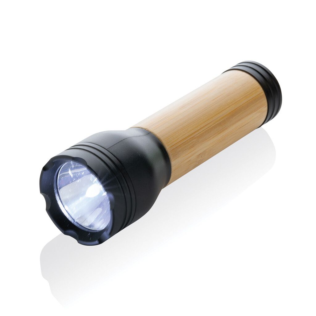 Lucid 3W Taschenlampe aus RCS recycelt. Kunststoff & Bambus - schwarz-316