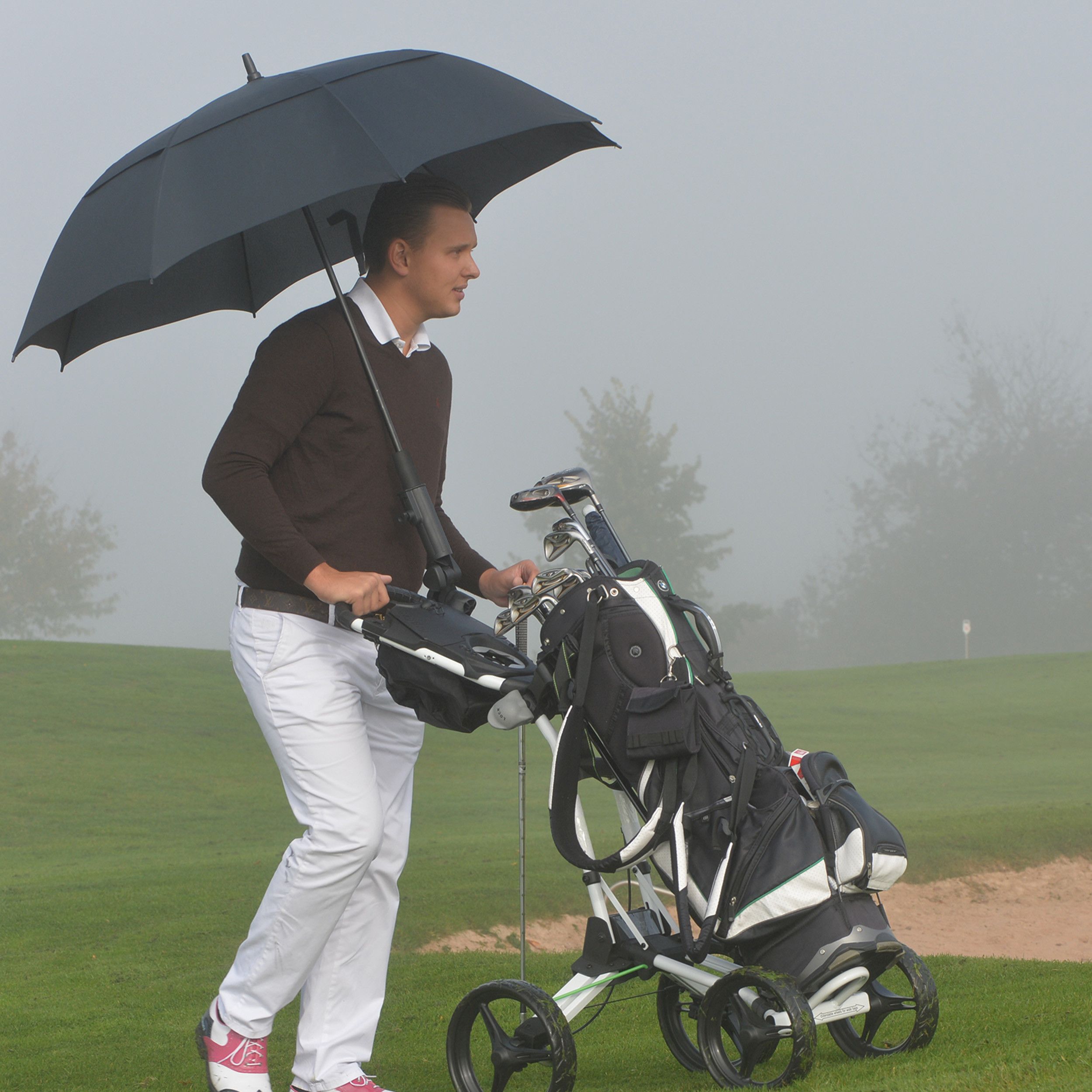 Golfschirm aus Pongee mit Windfang - schwarz-164