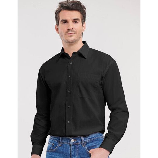 Men's Long Sleeve Classic Pure Cotton Poplin Shirt - white-894