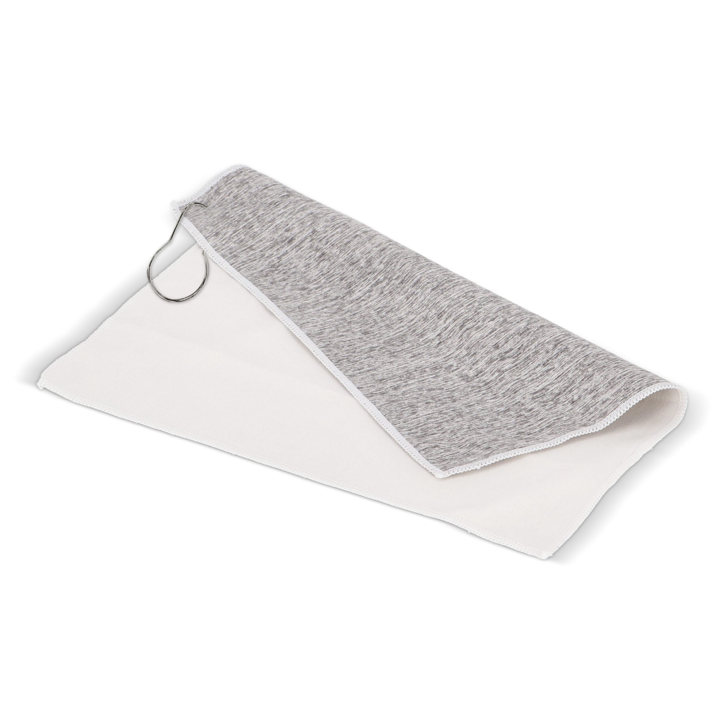 Schnelltrocknendes Golfhandtuch mit Haken R-PET 30 x 30 cm Sublimation - weiss  -  grau-71