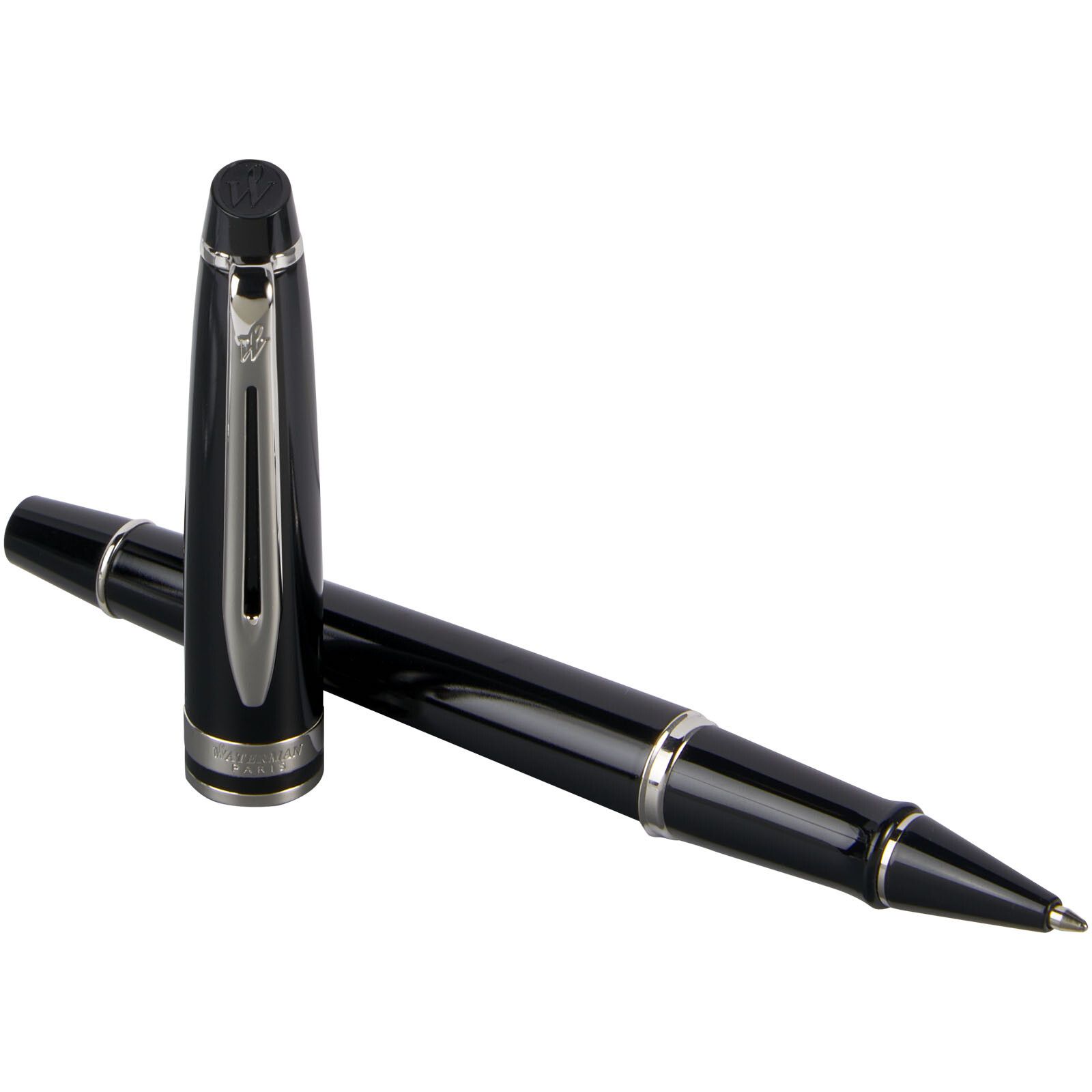 Waterman Expert Tintenroller (schwarze Mine) - schwarz -  silber-185