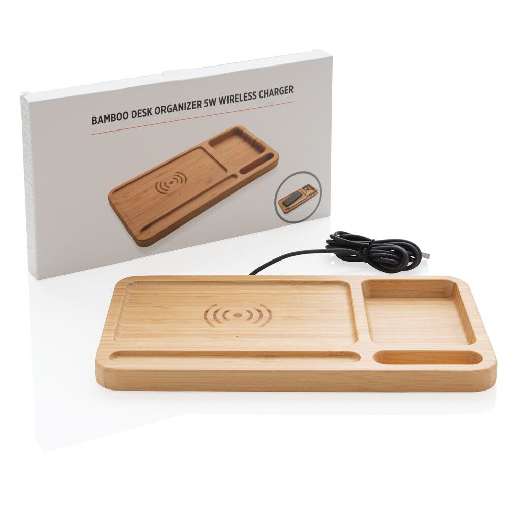 Bambus Schreibtisch-Organizer mit 5W Wireless Charger - braun-537