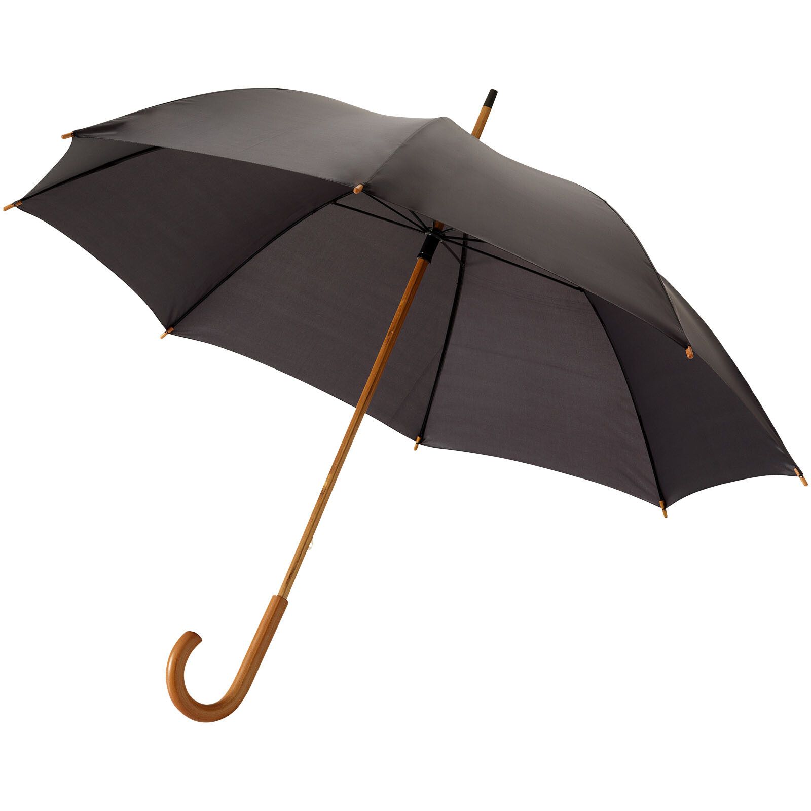 Jova 23" Regenschirm mit Holzstange und -griff - schwarz-749
