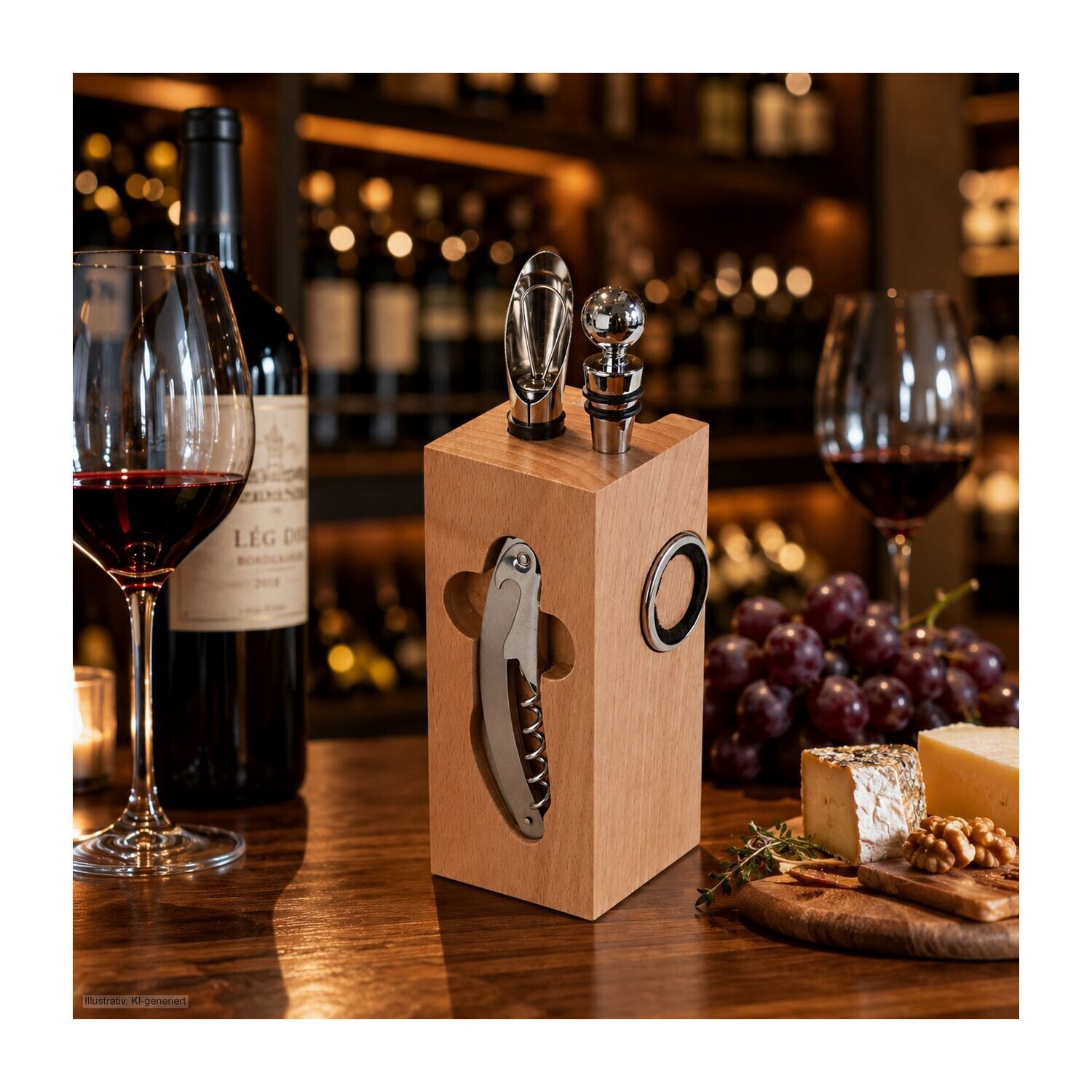 Geschenkset Buche-Block mit Wein-576