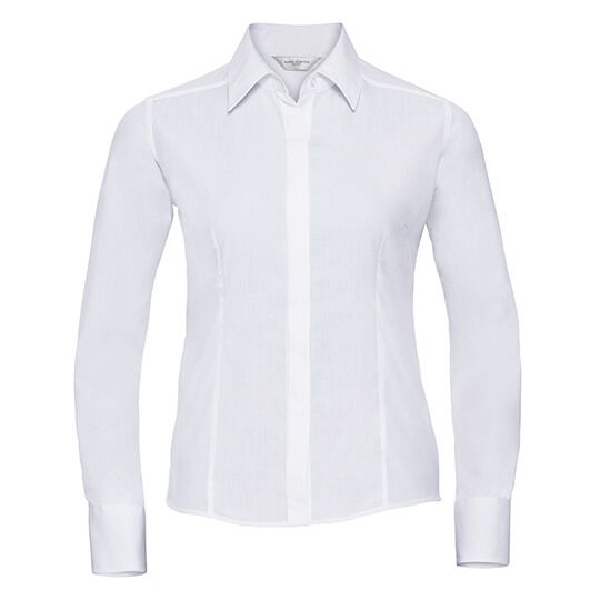 Ladies' Long Sleeve Fitted Polycotton Poplin Shirt - white-256