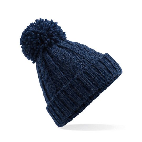Cable Knit Melange Beanie - navy-558