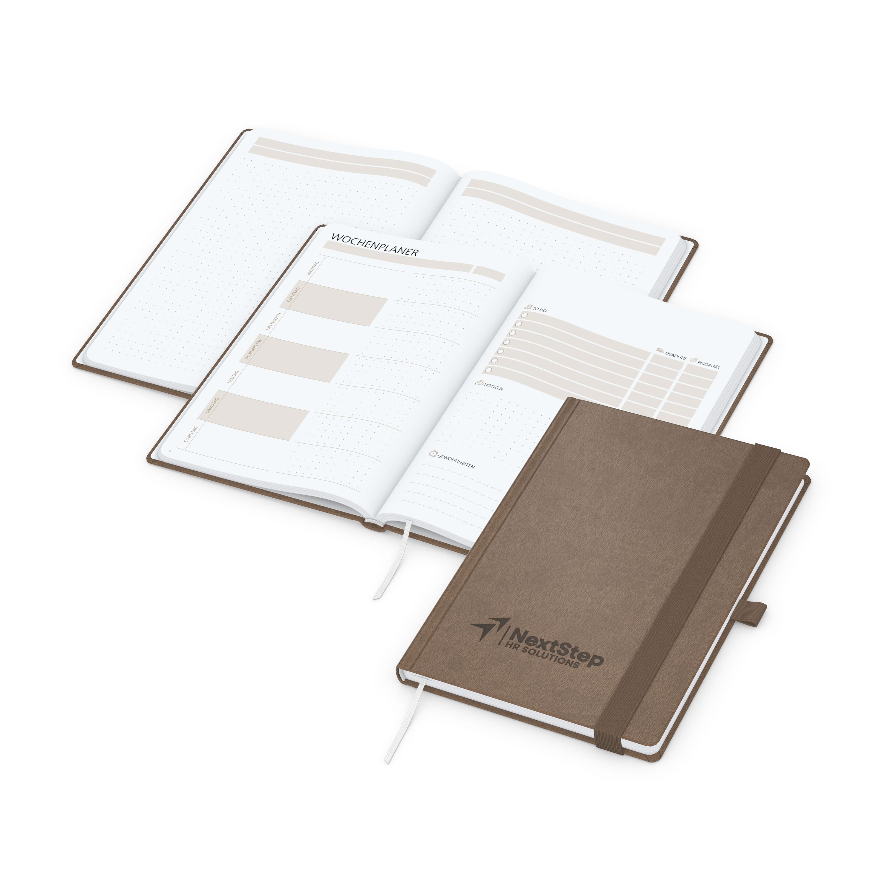 Notizbuch orgaLine Mainbook, White, mokkabraun-204